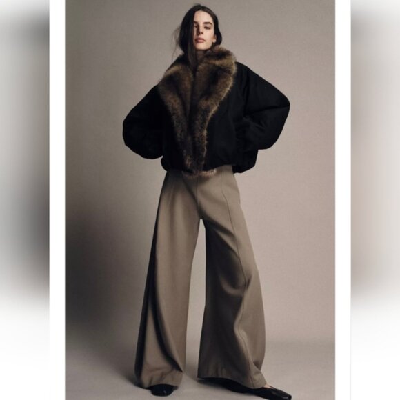 ZARA FAUX FUR COLLAR BOMBER JACKET ZW COLLECTION - Picture 7 of 8